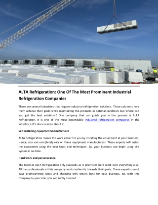 ALTA Refrigeration One Of The Most Prominent Industrial Refrigeration Companies