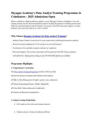 Data Analyst Training Programme