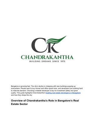 Leading Real Estate Developers in Bangalore