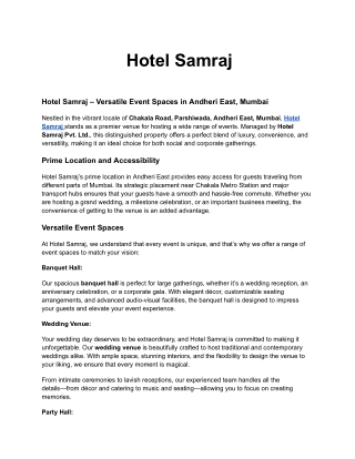 Hotel Samraj – Versatile Event Spaces in Andheri East, Mumbai