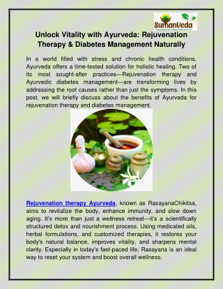 Rejuvenation therapy Ayurveda