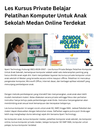 Les Kursus Private Belajar Pelatihan Komputer Untuk Anak Sekolah Medan Online Terdekat