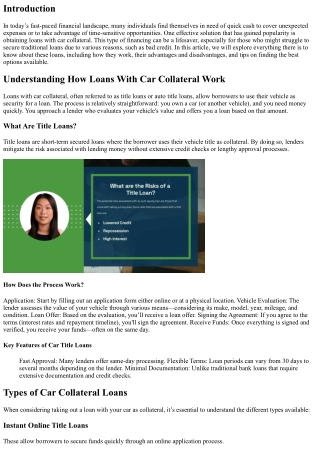 Understanding how loans with car collateral work