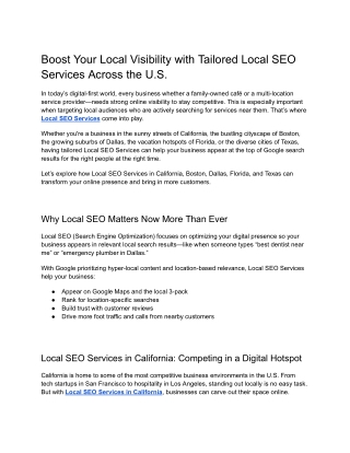 Boost Your Local Visibility with Tailored Local SEO Services Across the U.S.