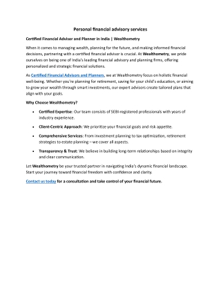 Personal financial advisory services (1)