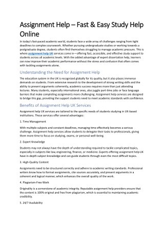 Assignment Help – Fast & Easy Study Help Online