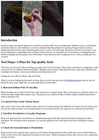 Tool Shops 101: Just How to Locate the most effective Bargains and Quality Tools