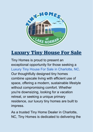 Luxury Tiny House For Sale in Charlotte, NC: Modern Features, Minimal Space