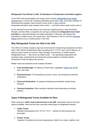 Refrigerated Truck Rental in UAE