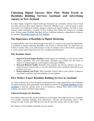 Unlocking Digital Success How Flow Media Excels in Backlinks Building Services Auckland and Advertising Agency in New Ze