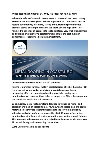 Metal Roofing in Coastal BC Why It’s Ideal for Rain & Wind