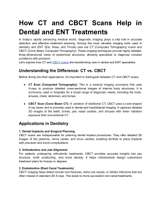 How CT and CBCT Scans Help in Dental and ENT Treatments