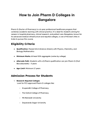 How to Join Pharm D Colleges in Bangalore – Student Admission Guide