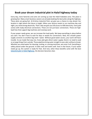 Book your dream industrial plot in Halol highway today