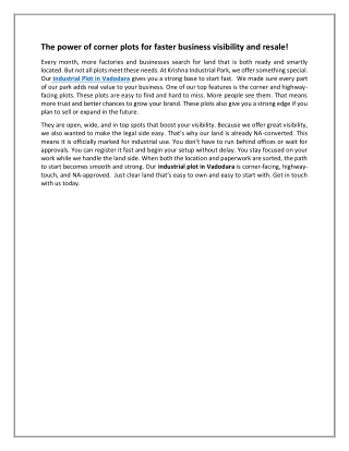 The power of corner plots for faster business visibility and resale