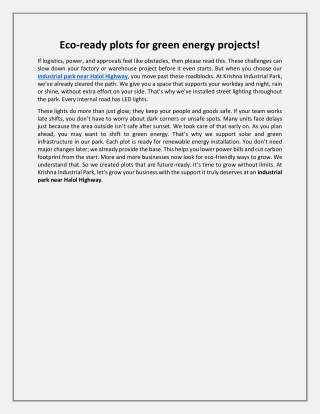 Eco-ready plots for green energy projects