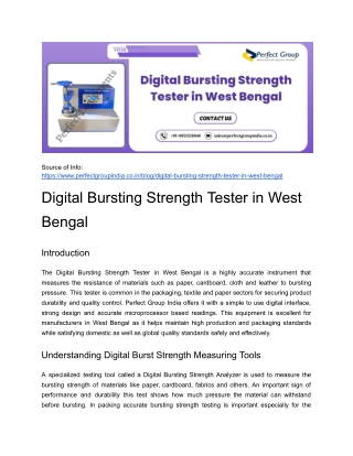 Digital Bursting Strength Tester in West Bengal
