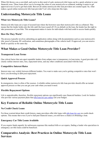 What Makes a Good Online Motorcycle Title Loan Provider?