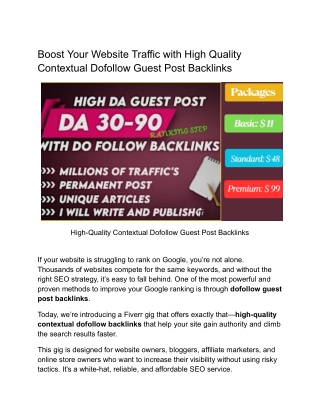Boost Your Website Traffic with High Quality Contextual Dofollow Guest Post Backlinks