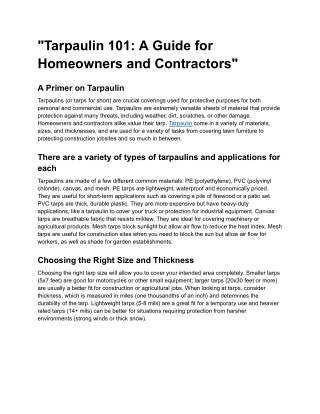 "Tarpaulin 101:A Guide for Homeowners and Contractors"