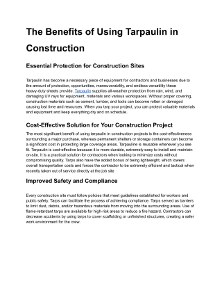 The Benefits of Using Tarpaulin in Construction