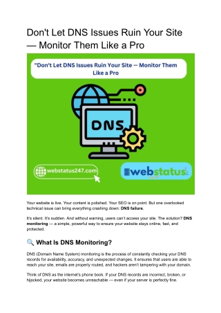 Don't Let DNS Issues Ruin Your Site — Monitor Them Like a Pro