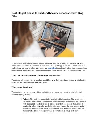 Best Blog it means to build and become successful with Blog Sites