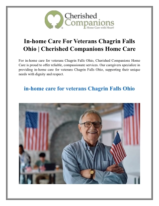In home Care For Veterans Chagrin Falls Ohio  Cherished Companions Home Care