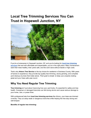 Local Tree Trimming Services You Can Trust in Hopewell Junction, NY