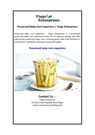 Preserved Baby Corn Exporters  Visgo Enterprises