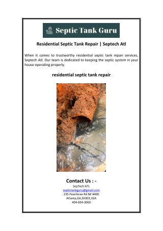Residential Septic Tank Repair  Septech Atl