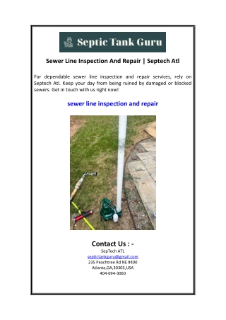 Sewer Line Inspection And Repair  Septech Atl