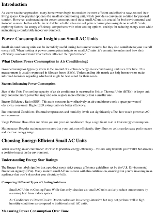 Power Consumption Insights on Small AC Units