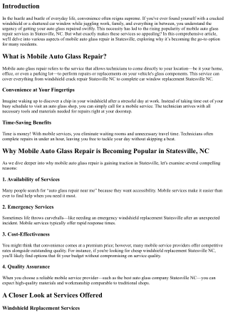 Why Mobile Auto Glass Repair is Becoming Popular in Statesville, NC