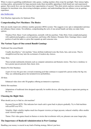 Slots  Techniques for  Optimum  Gains