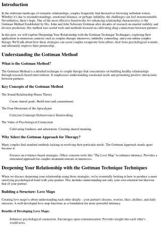 Deepening Your Relationship with the Gottman Approach Techniques
