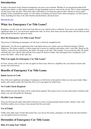 A Beginner’s Guide to Emergency Car title loans in Texas