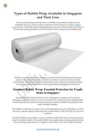 Types of Bubble Wrap Available in Singapore and Their Uses