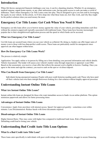 Emergency Car Title Loans: Get Cash When You Need It Most