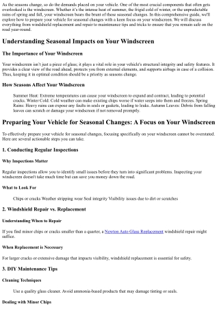 Preparing Your Vehicle for Seasonal Changes: A Focus on Your Windscreen