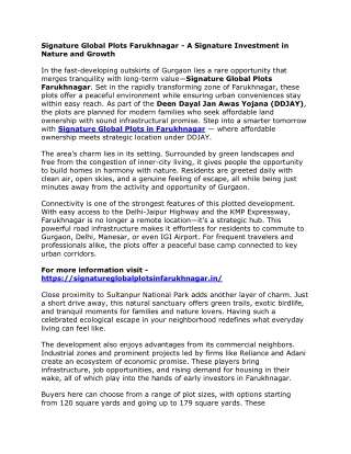 Signature Global Plots Farukhnagar - A Signature Investment in Nature and Growth