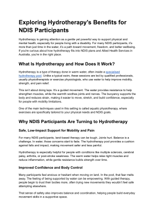 Exploring Hydrotherapy's Benefits for NDIS Participants