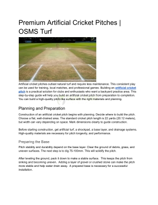 Premium Artificial Cricket Pitches _ OSMS Turf