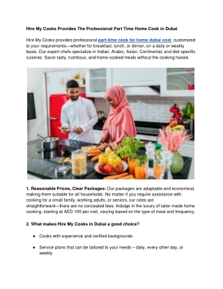 Hire My Cooks Provides The Professional Part Time Home Cook in Dubai