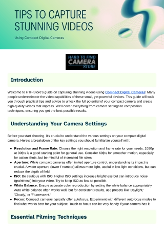 Tips to Capture Stunning Videos Using Compact Digital Cameras