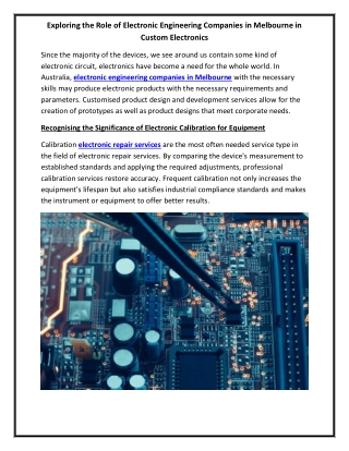Exploring the Role of Electronic Engineering Companies in Melbourne in Custom Electronics