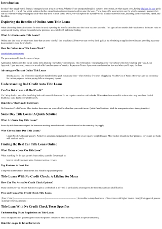 Exploring the Benefits of Online Auto Title Loans