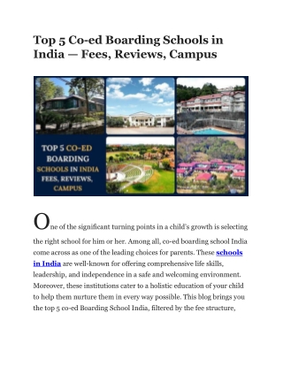 Top 5 Co-ed Boarding Schools in India — Fees, Reviews, Campus