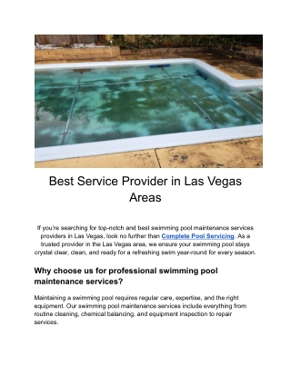 Best swimming pool maintenance service provider in Las Vegas Areas !