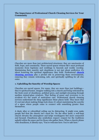 The Importance of Professional Church Cleaning Services for Your Community
